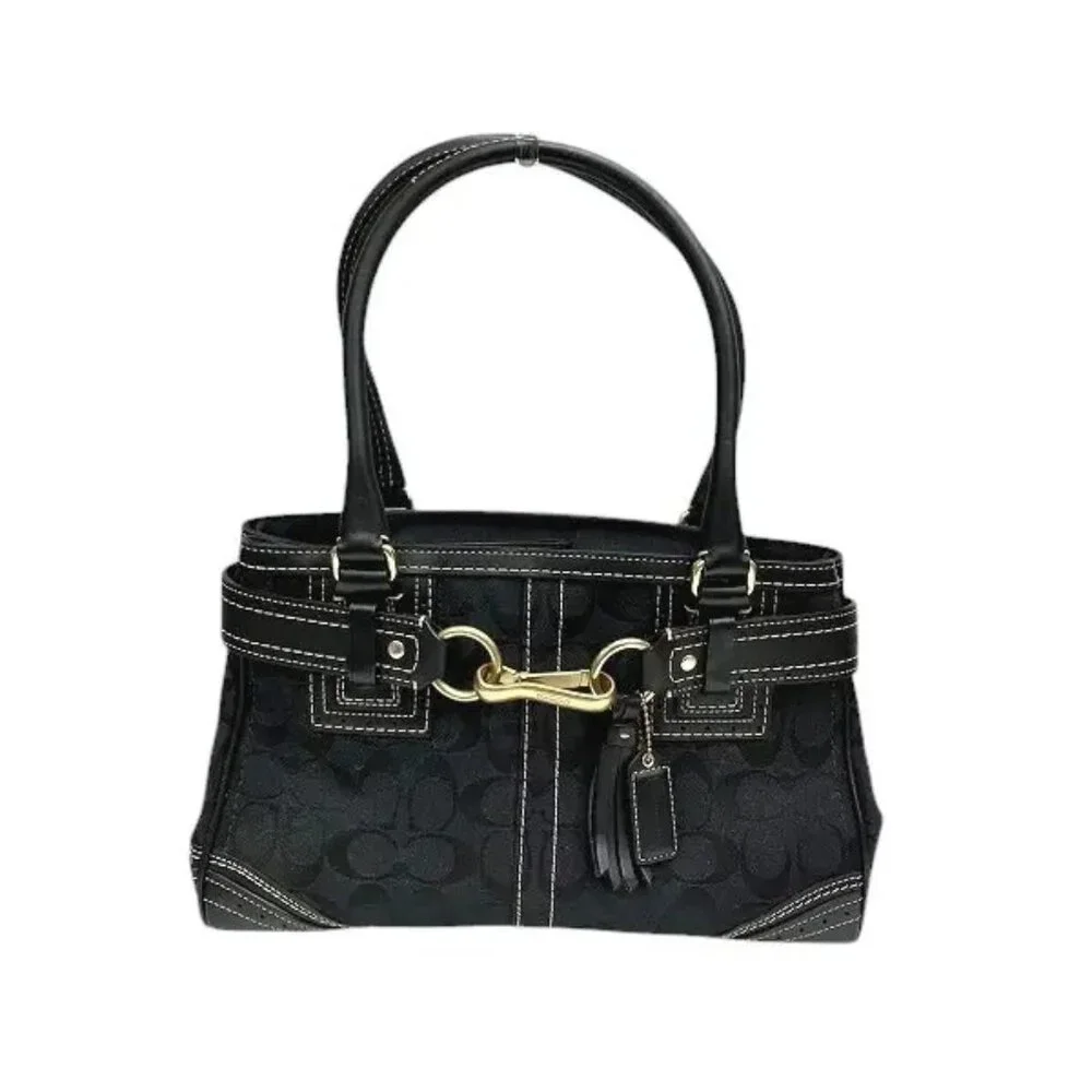 Like New Coach Hampton Black Jacquard Shoulder Bag Tote Purse